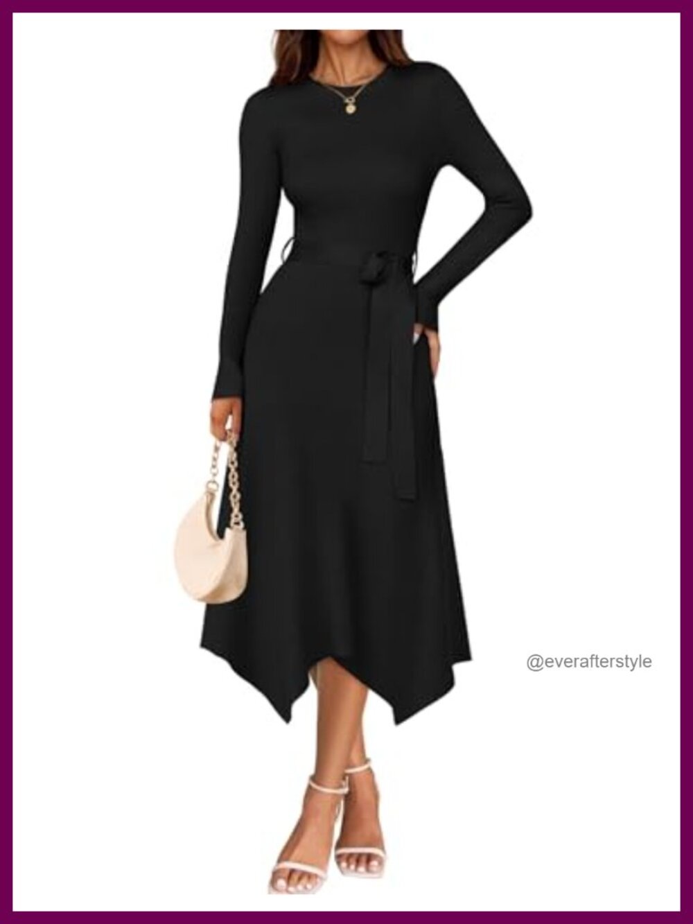 Women's Long Sleeve Sweater Dress Midi A-Line Knit Wedding Guest